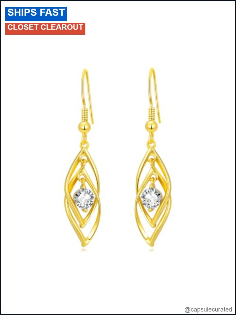14k Gold Plated Twist Dangle Earrings with Zircon for Women